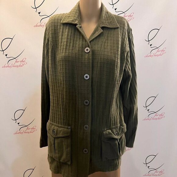 Liz Claiborne. Size Small Oversized. Green Long Sleeve Tunic. Cotton. B113 - Picture 1 of 6